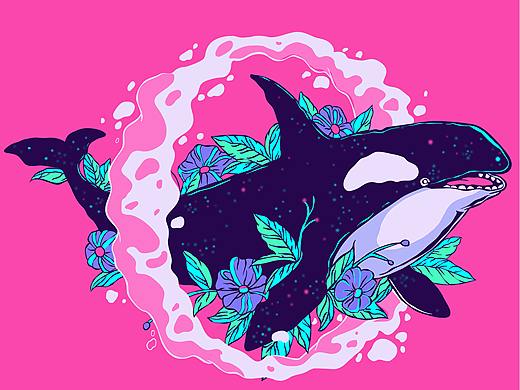 临摹-矢量插画《鲸跃》