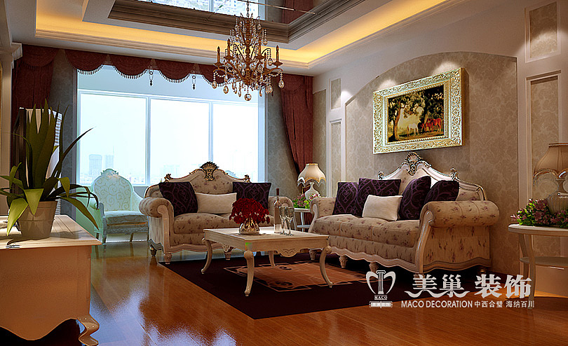 建业森林半岛三室两厅户型140平案例——沙发背景墙装修效果图