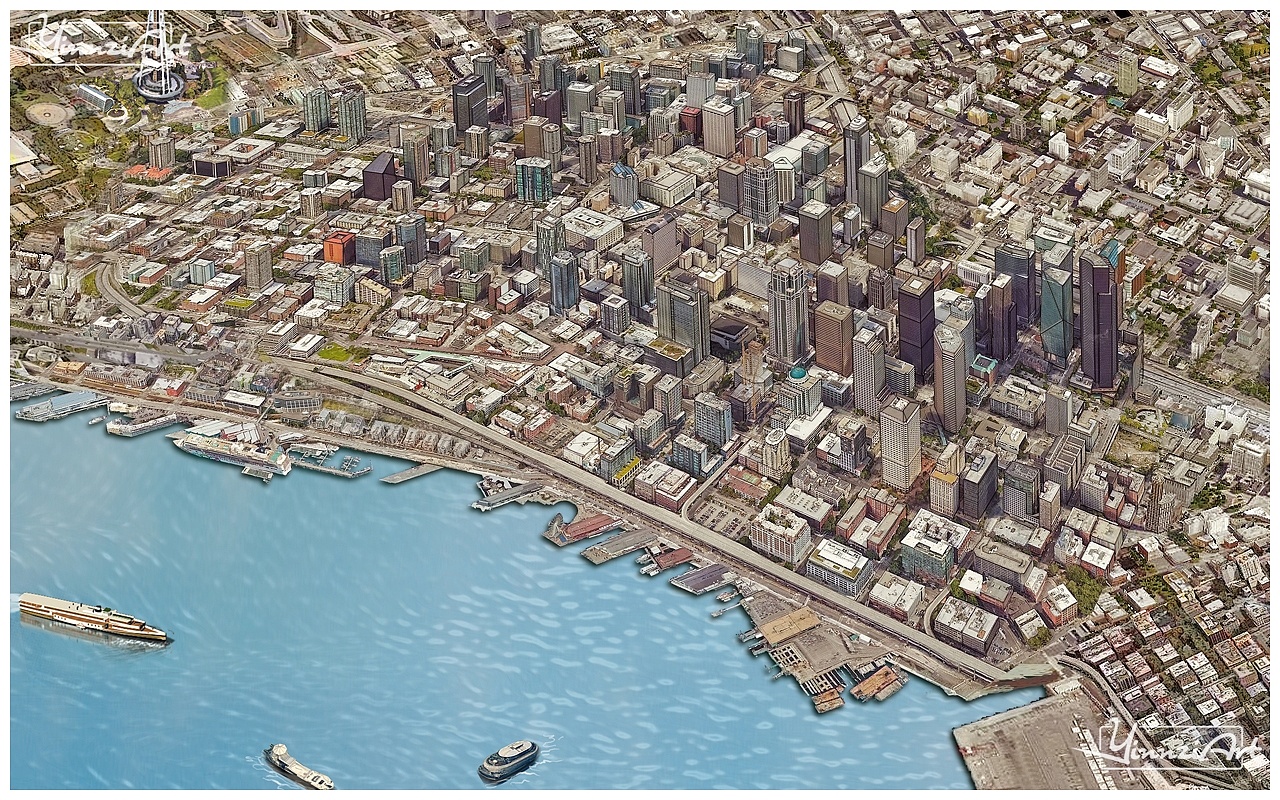 原创鸟瞰城市地图插画系列《西雅图》