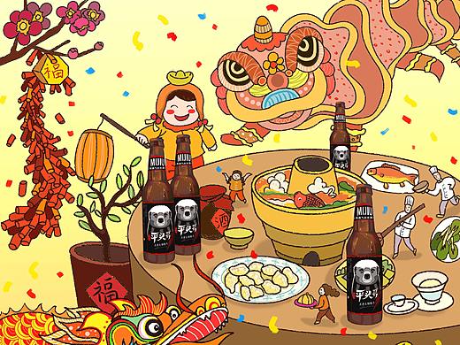平头哥气泡米酒——节日插画海报