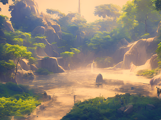 #站酷梦笔#纯蓝色，梦幻世界，插画风格，4K，电影画质