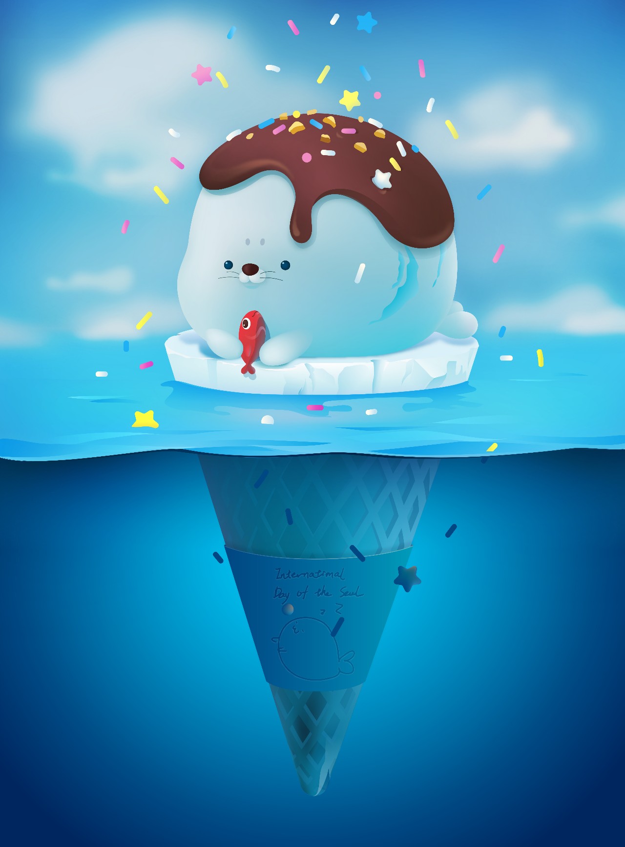 艳妮的参赛作品一方面刻画海豹可爱一方面潜藏的危机,就想到一个东西