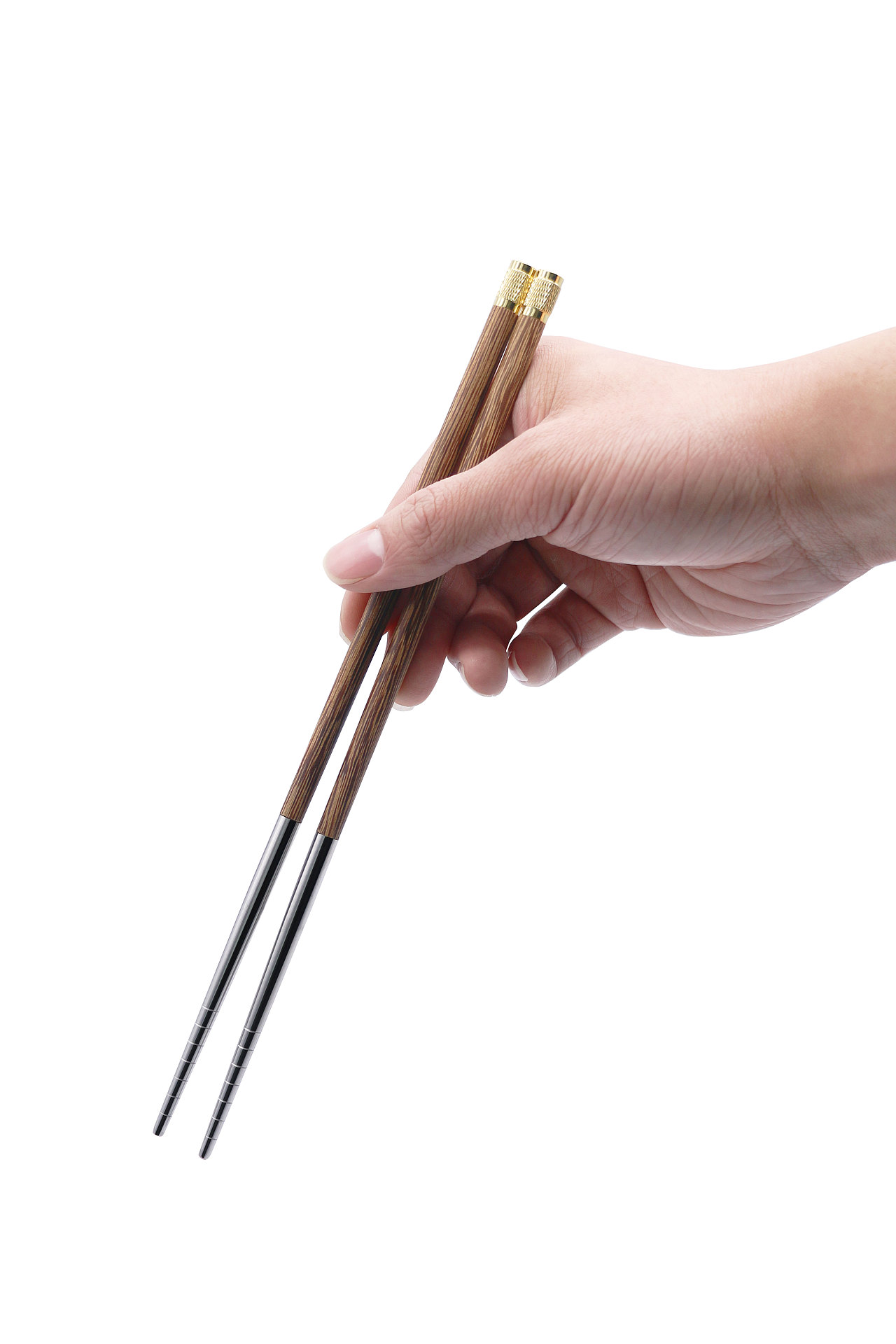 一组自己拍手拿筷子的白底图