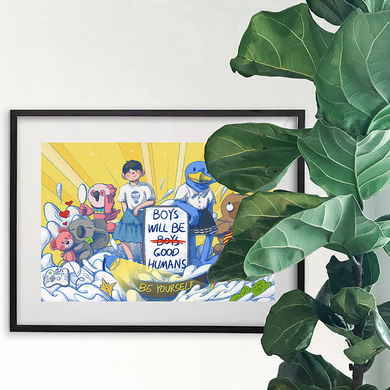 性别教育主题海报:男孩也能穿裙子