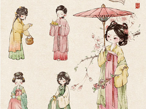 二十四节气拟人水墨Q版人物春夏合集