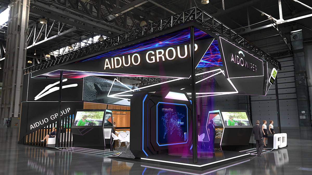 时尚科技雨刷展位展会展台3d效果图设计制作