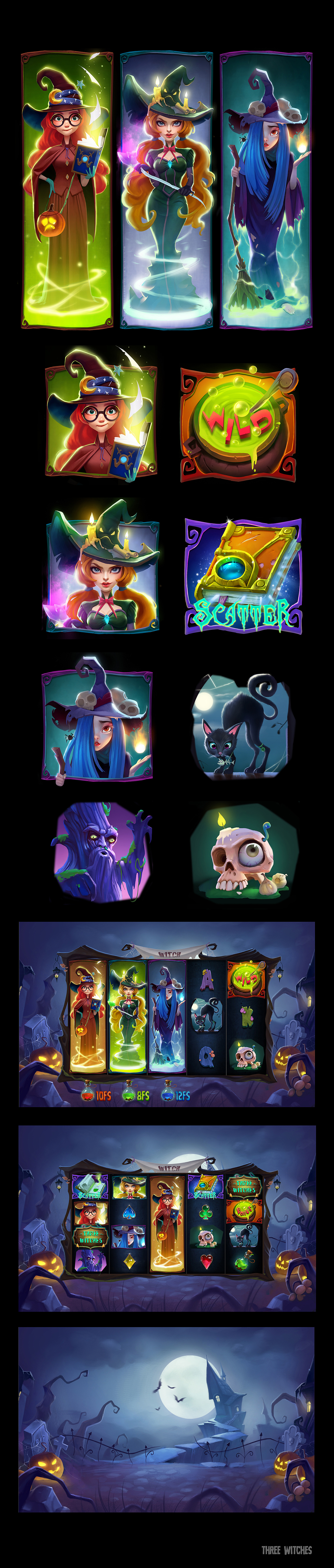 SLOTS 三個女巫（圖ZMTIwOTg5NDQ4） - 游戲原畫 - 站酷設(shè)計師巨型繼海原創(chuàng)素材 - 站酷ZCOOL
