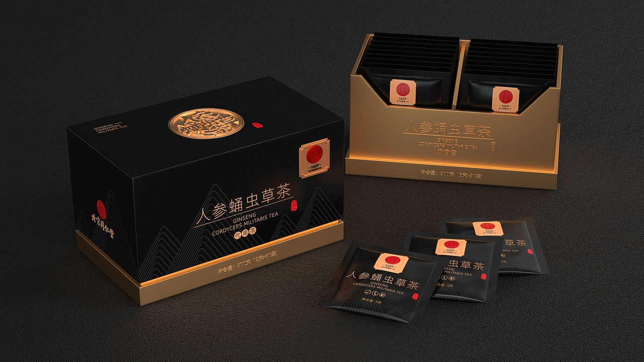 北京同仁堂，人参蛹虫草茶（图ZMjAxODI1NzI4） - 包装 - 站酷设计师設計軾原创素材 - 站酷ZCOOL