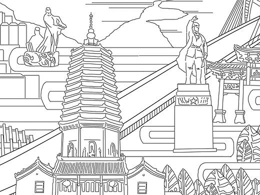 锦州风情浮雕线稿