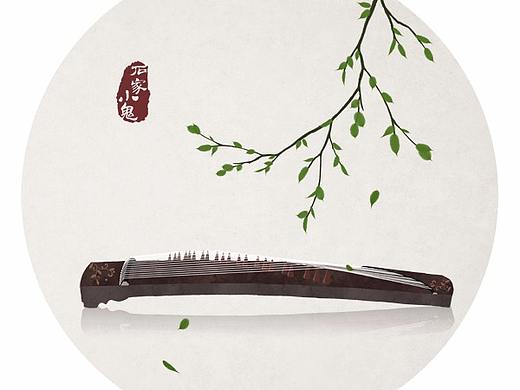 水墨中国风插画——竹间系列·中国传统乐器古筝