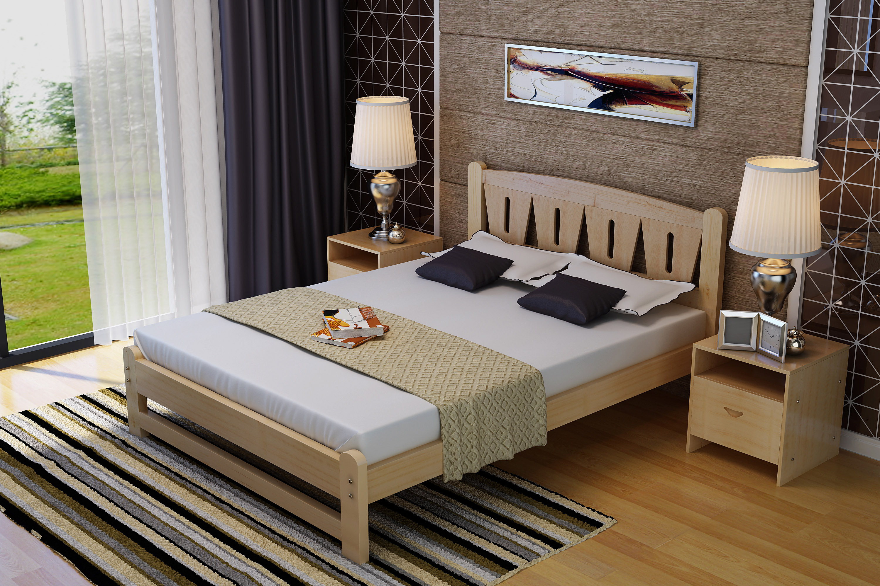 北欧实木床3D设计，胡桃木实木床，家具3D效果图制作|工业/产品|生活用品|艺帮设计 - 原创作品 - 站酷 (ZCOOL)