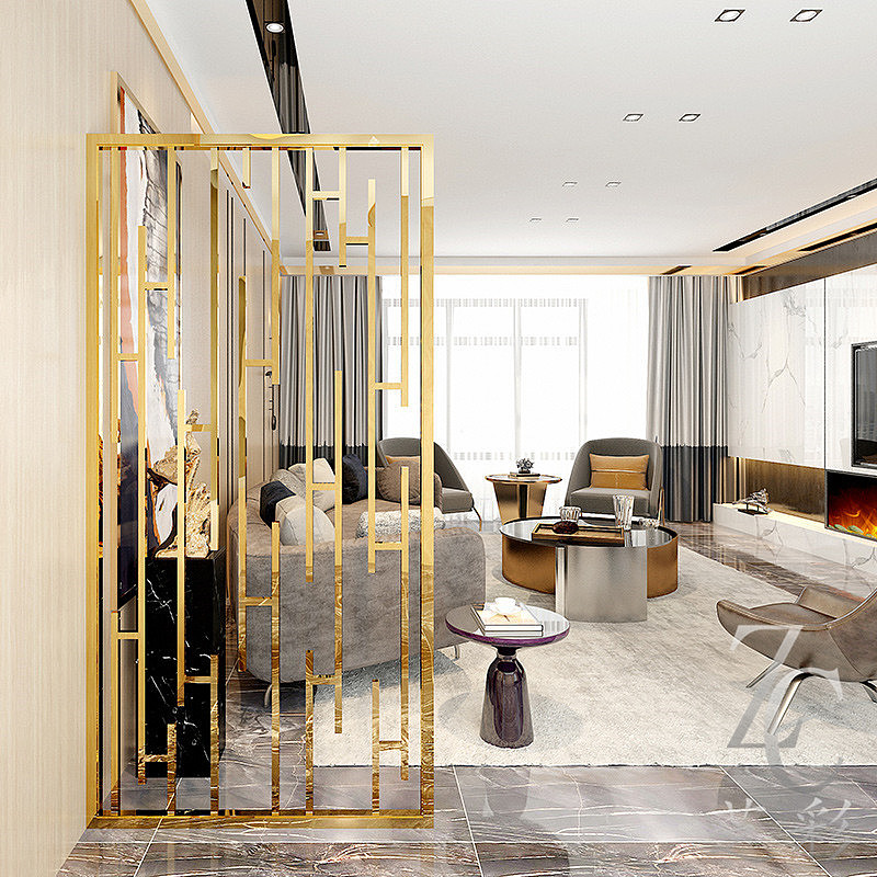 北京会所大堂古铜不锈钢屏风隔断