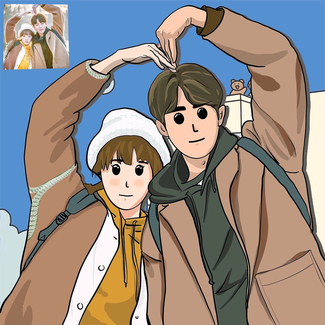 照片转手绘,豆豆眼风格人物漫画