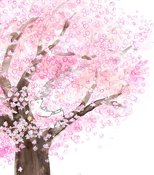 粉色樱花日系水彩插画|治愈系锁屏壁纸