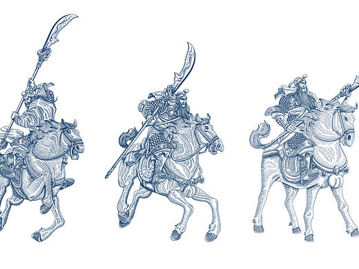 手绘插画武圣关羽版画