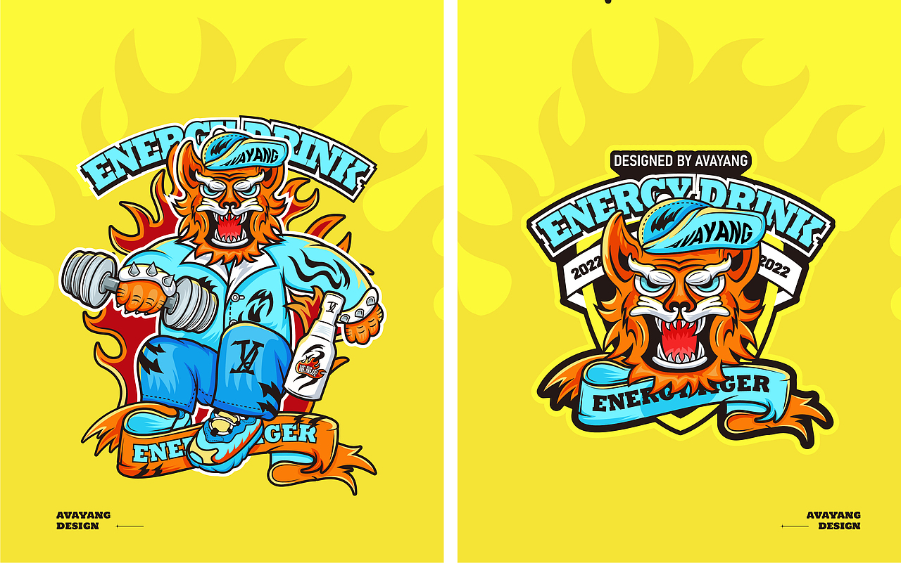 饮品潮流包装设计-老虎"哇呜"