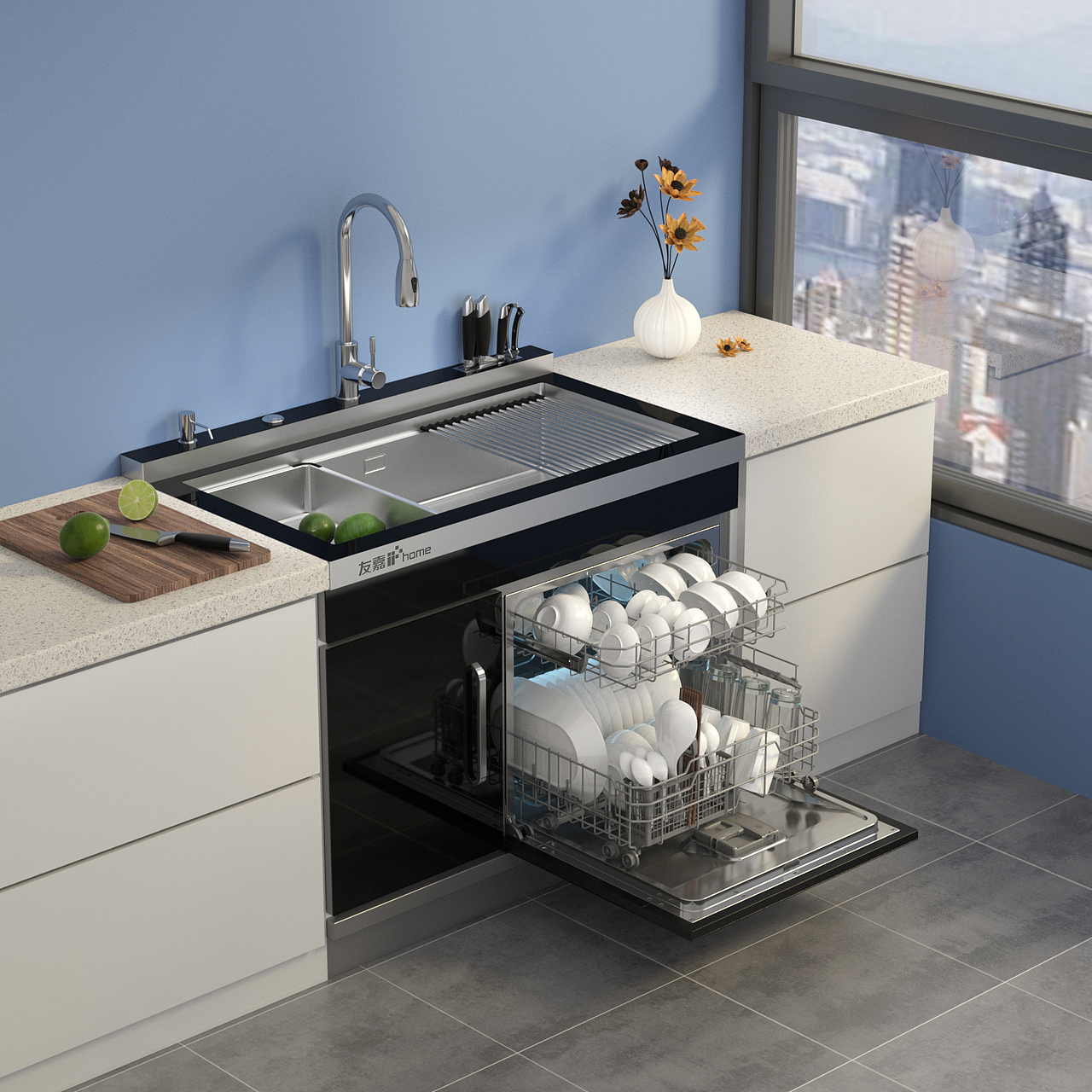集成水槽洗碗机渲染