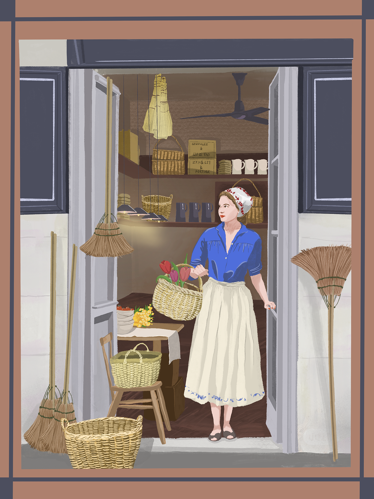 挎篮子的小妇人