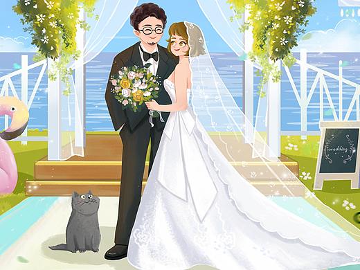 商业插画手绘插画情侣插画婚礼插画时尚插画宣传插画