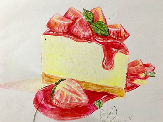 彩铅作品之士多卑利蛋糕