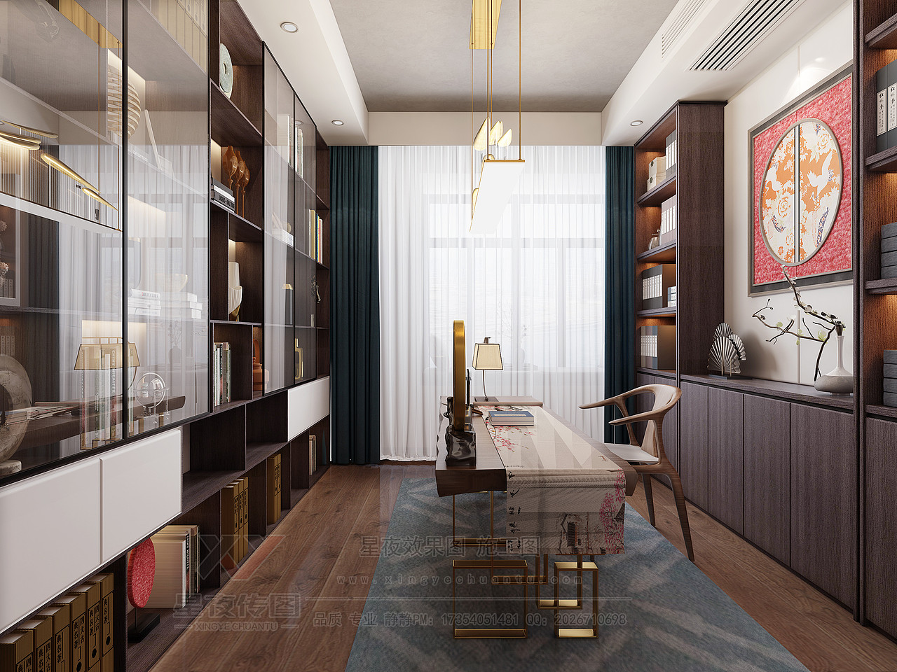 新中式卧室+书房