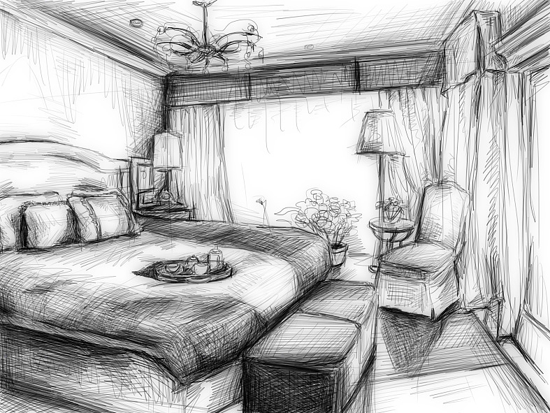房间一角素描简笔画图片