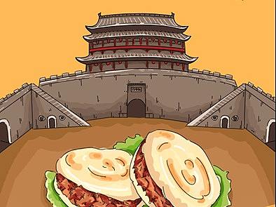 一组陕西西安美食景点（国庆系列手绘）