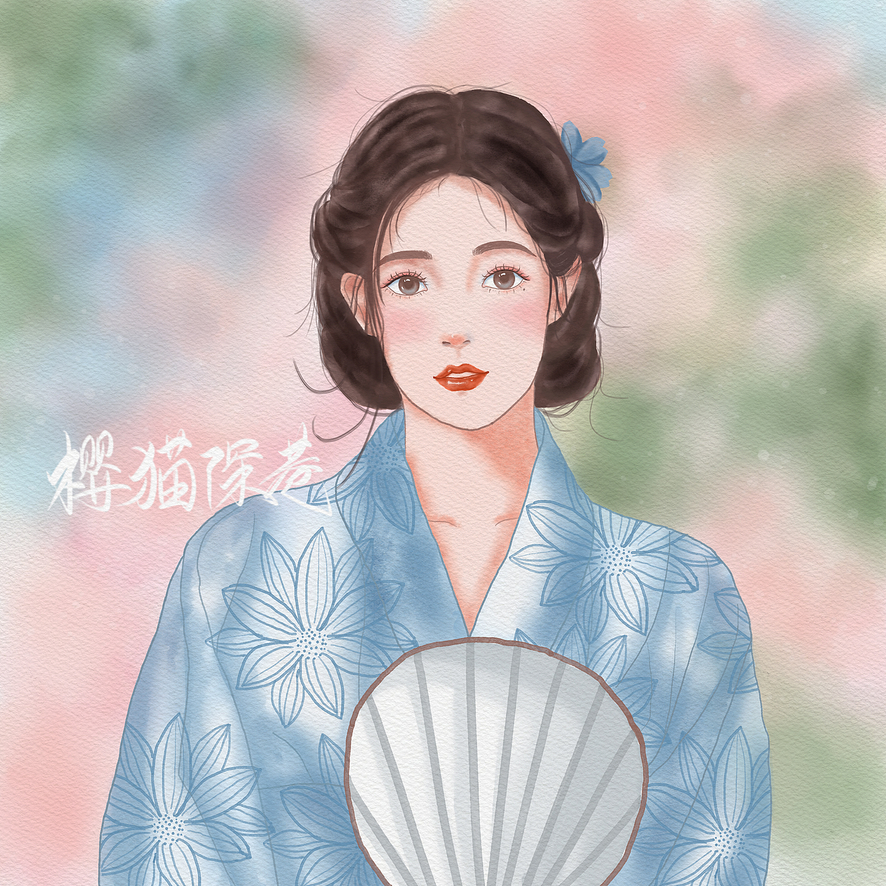 手绘头像 水彩和风少女