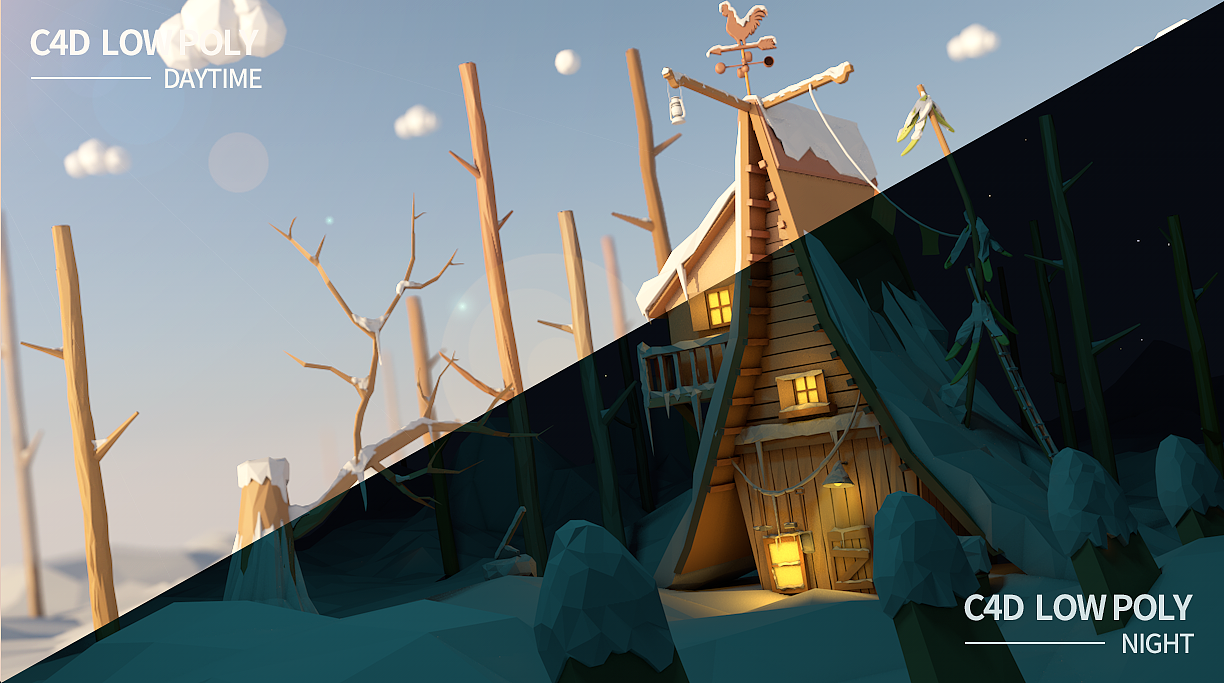 参考了国外一张插画,自己用c4d建模,感觉比上次好了一点,雪景真是麻烦