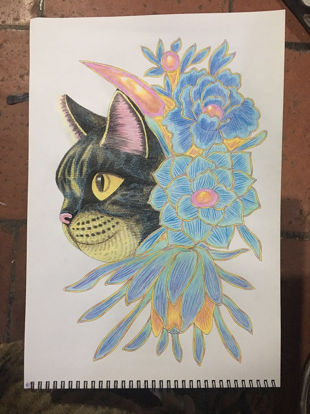 我画的【猫头与花】（图ZMjMxMzk3NDIw） - 绘画 - 站酷设计师6黄柱成9原创素材 - 站酷ZCOOL