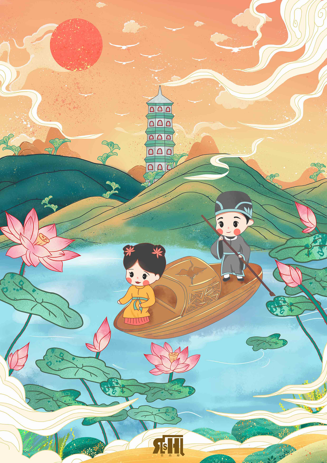 增城八景x广州增城博物馆ip形象系列主题插画