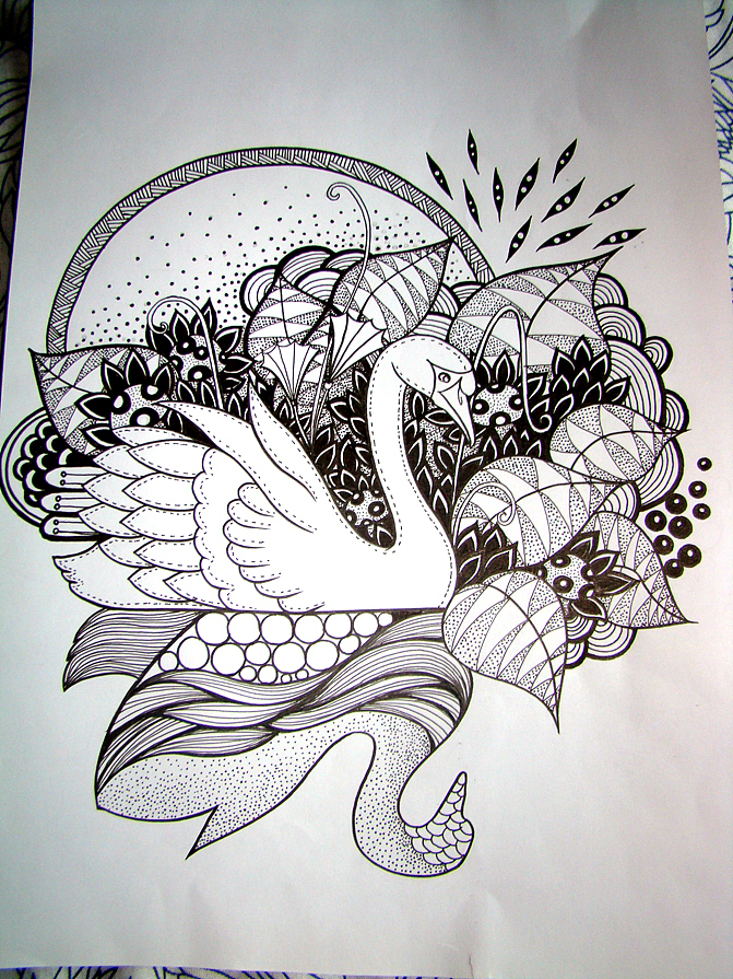 《天鹅》,黑白装饰插画,画于2012年7月末