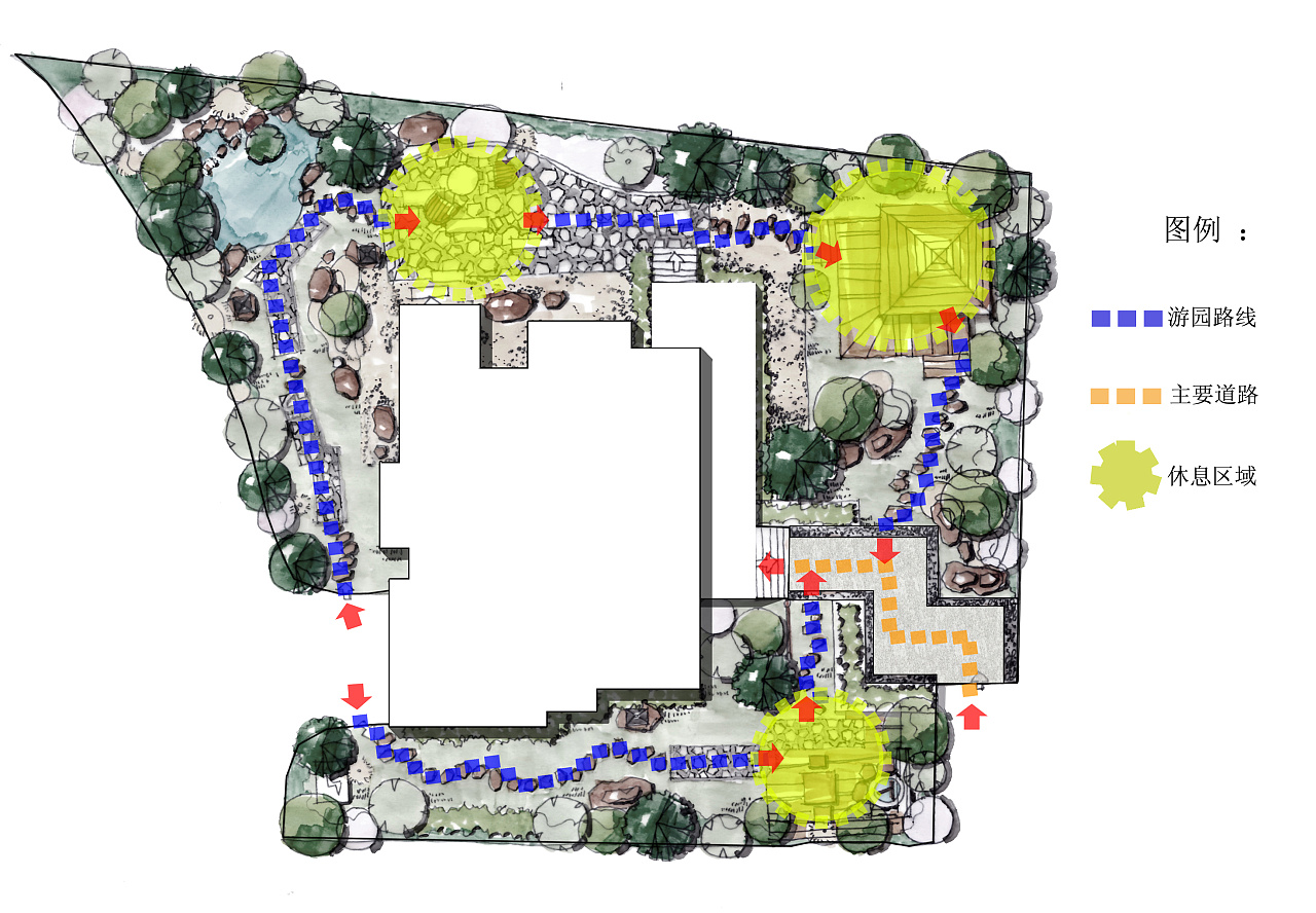 实习手绘的一套别墅花园设计