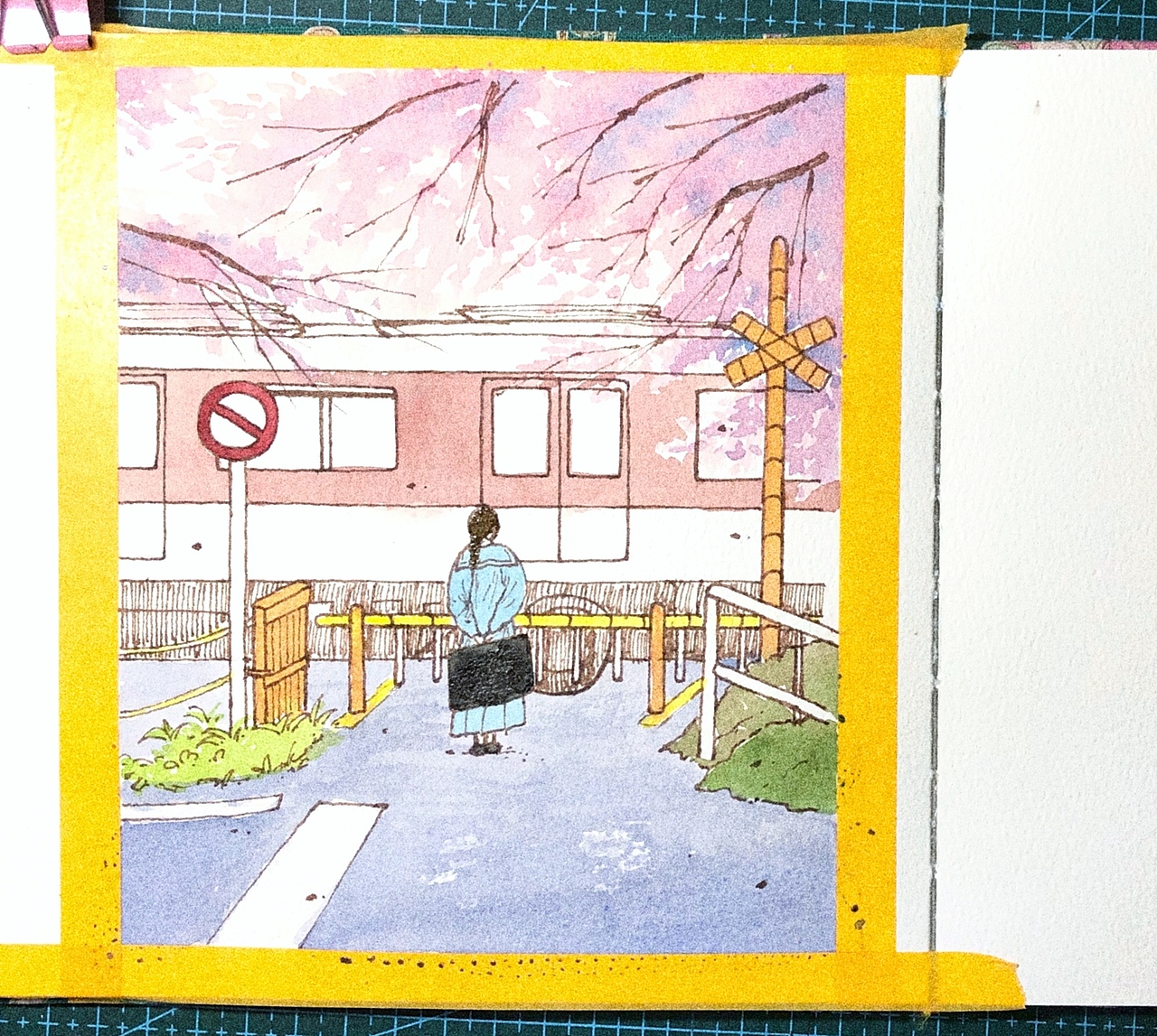 钢笔淡彩原创 樱花电车的等待（图ZMjE3ODc0MTM2） - 创作习作 - 站酷设计师liwan055原创素材 - 站酷ZCOOL