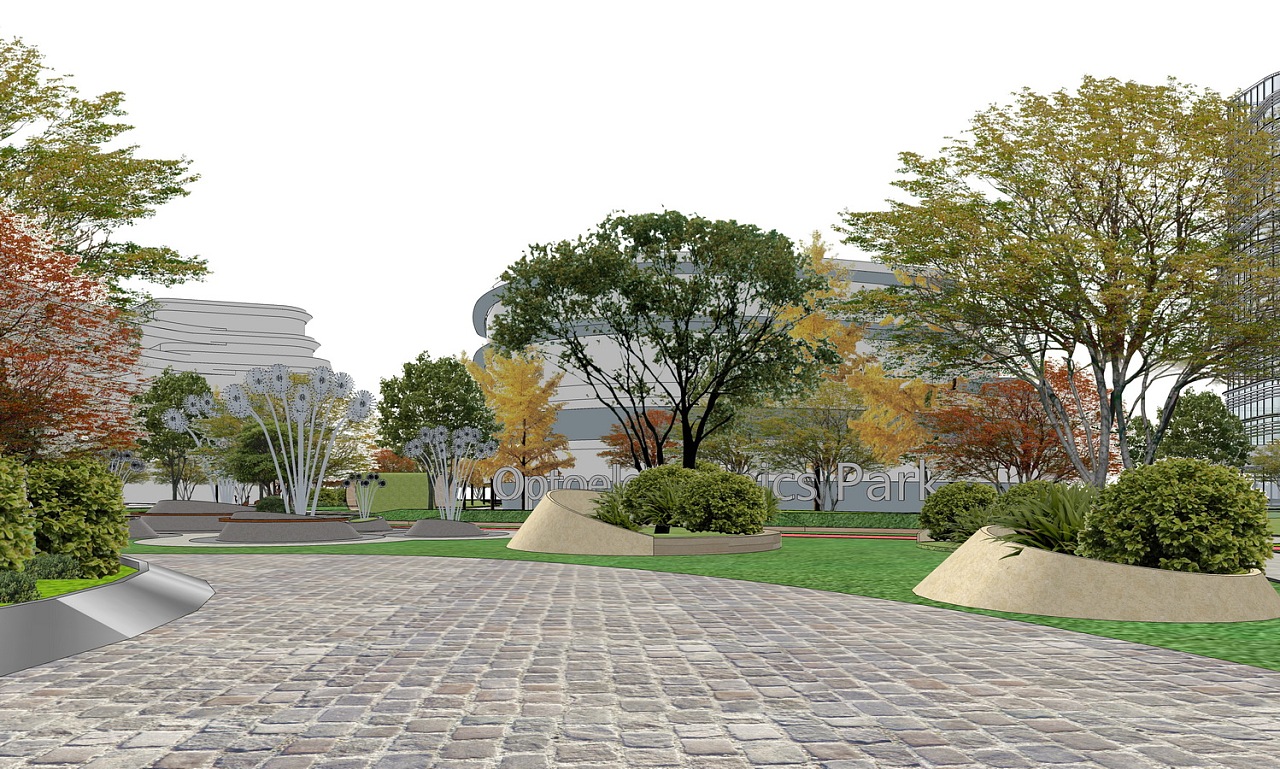 现代产业园办公楼景观su模型下载|空间|景观设计|素模网 - 原创作品