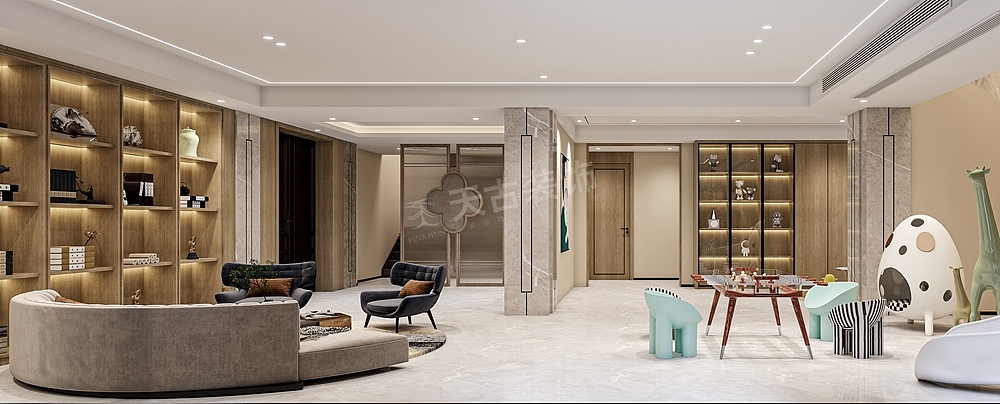 华侨城天澜美墅550平米联排别墅装修,新中式风格设计