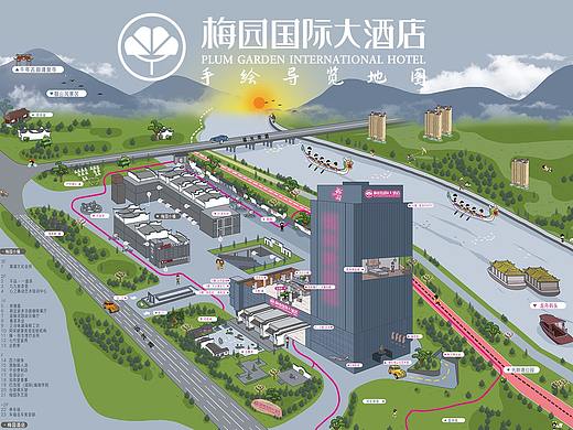 梅园国际大酒店手绘导览地图丨福州手绘地图插画
