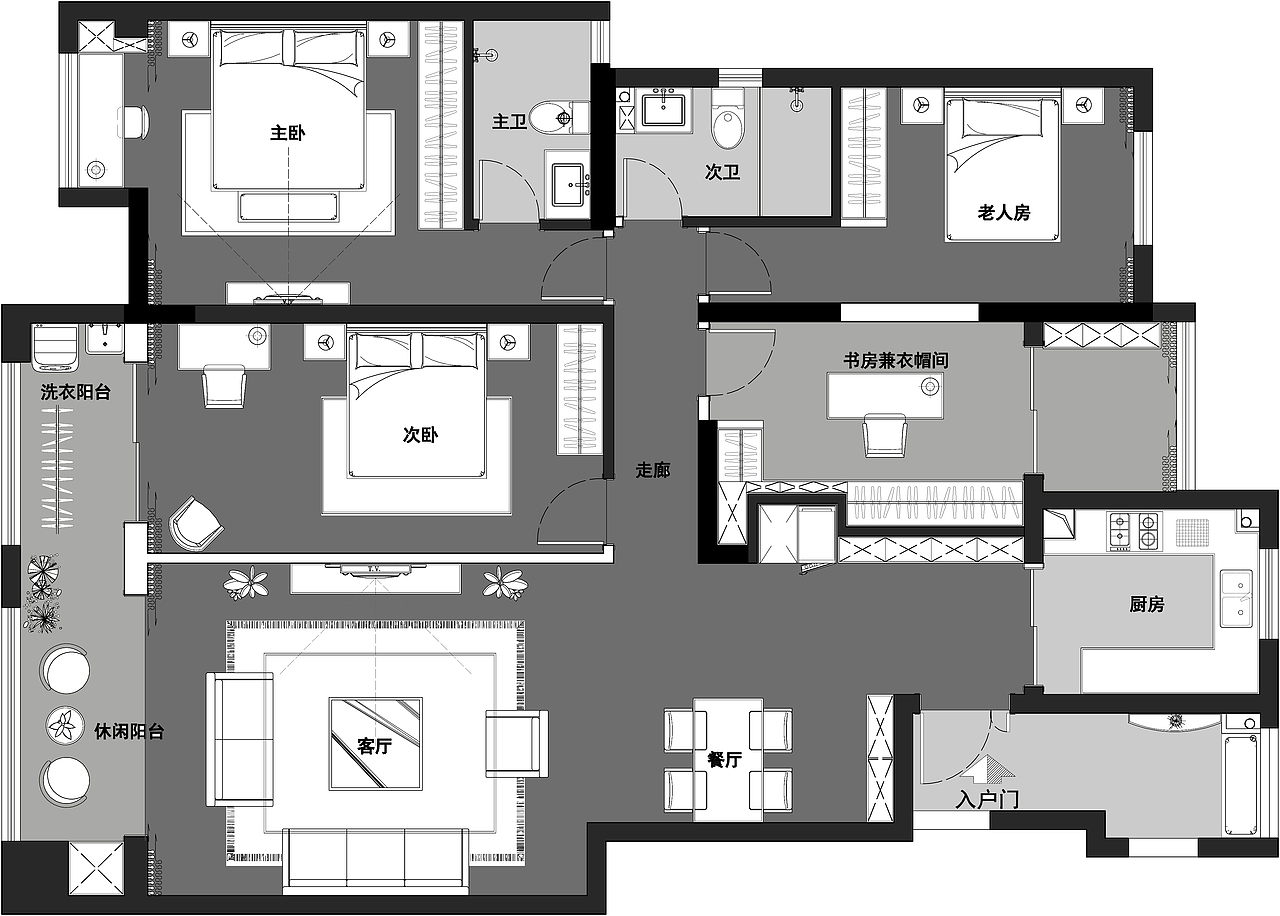 龙湖上城165平洋房设计现代简约风格装修样板间设计