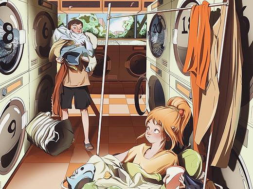 原创插画-洗衣日