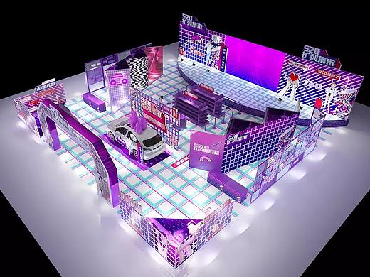 集市路演快闪店中庭美陈网红直播间3d效果图设计制作