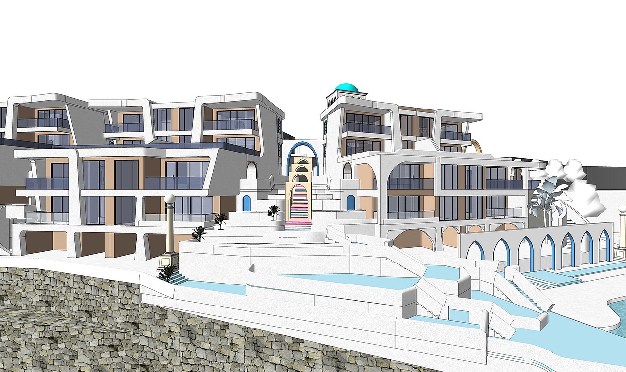 希腊圣托里尼度假别墅SU模型下载