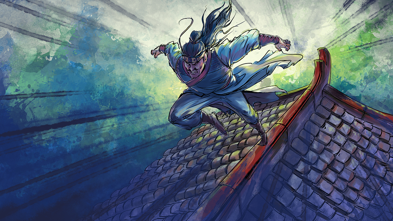 为电影喜乐长安绘制的一组港漫武侠风格的插图