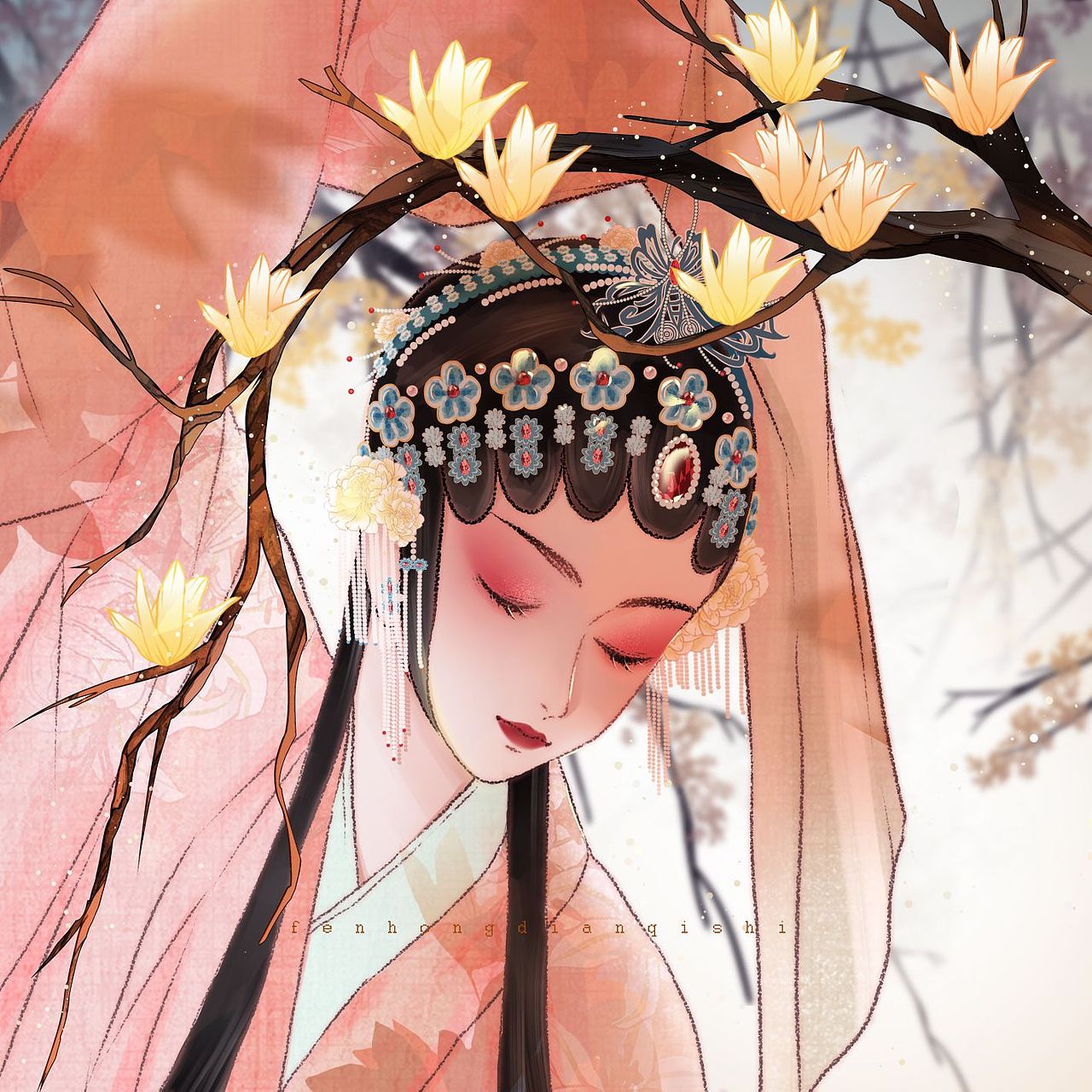 【十二花神系列】花朝节古风汉服插画（图ZMzE1NDY2NDA4） - 商业插画 - 站酷设计师粉红电气石原创素材 - 站酷ZCOOL