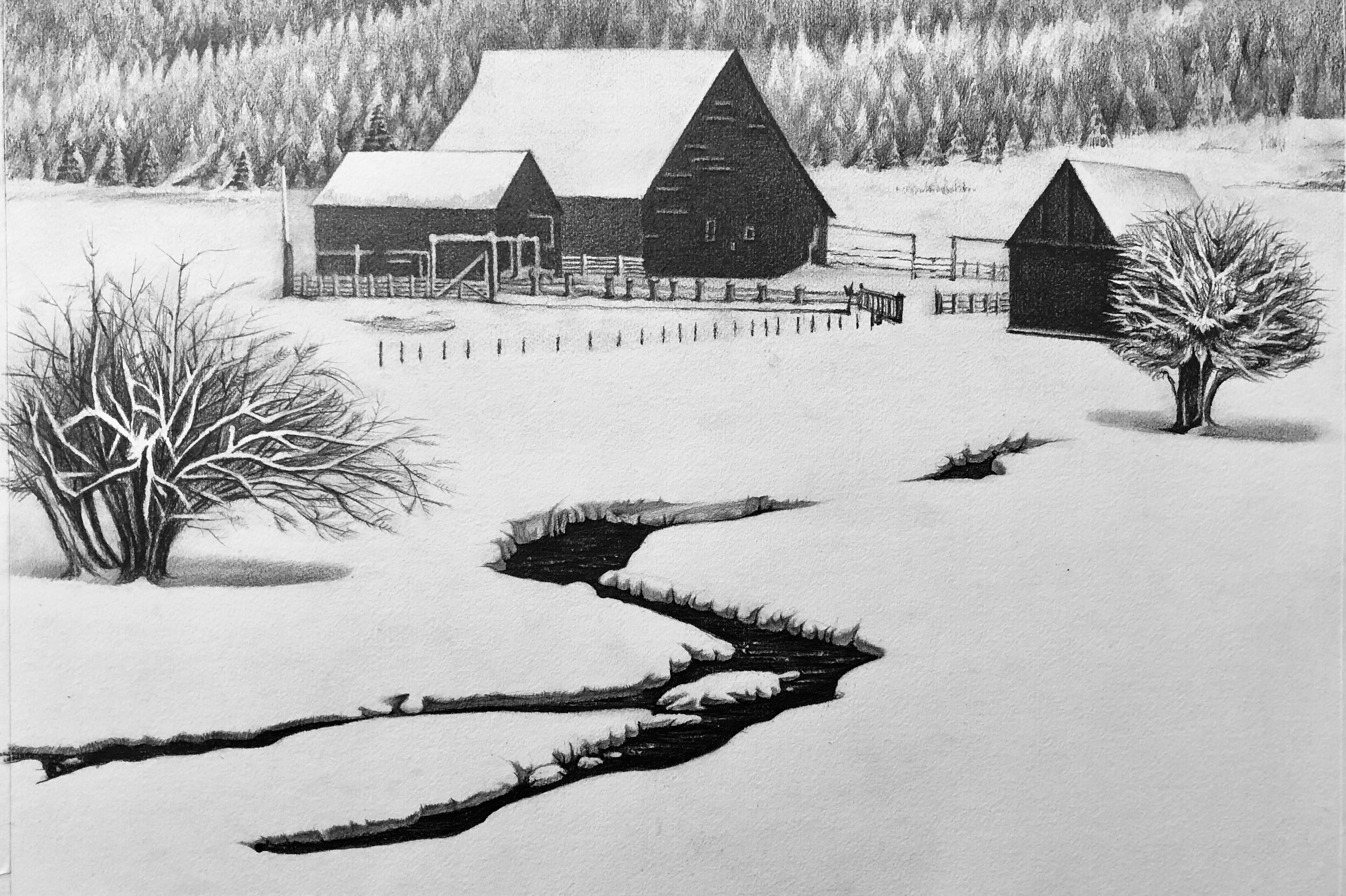冬天雪景素描简单图片