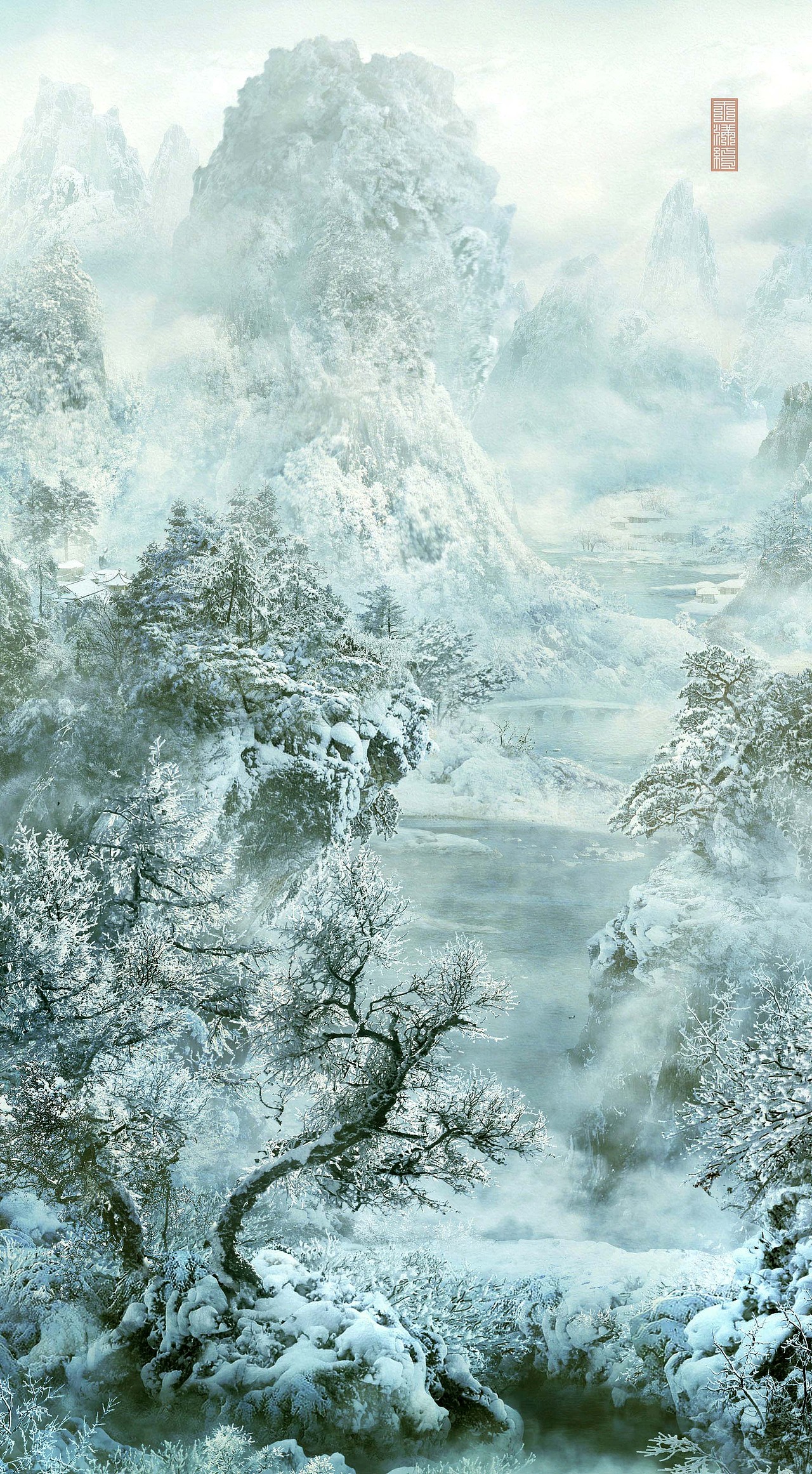 明 谢时臣《群峰霁雪图》数字绘画版