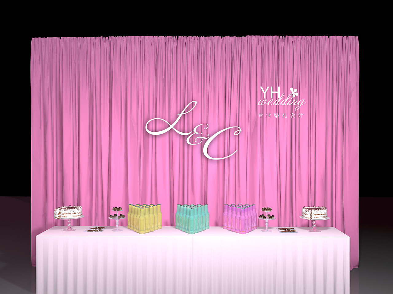 【YHwedding】深粉色婚礼效果图