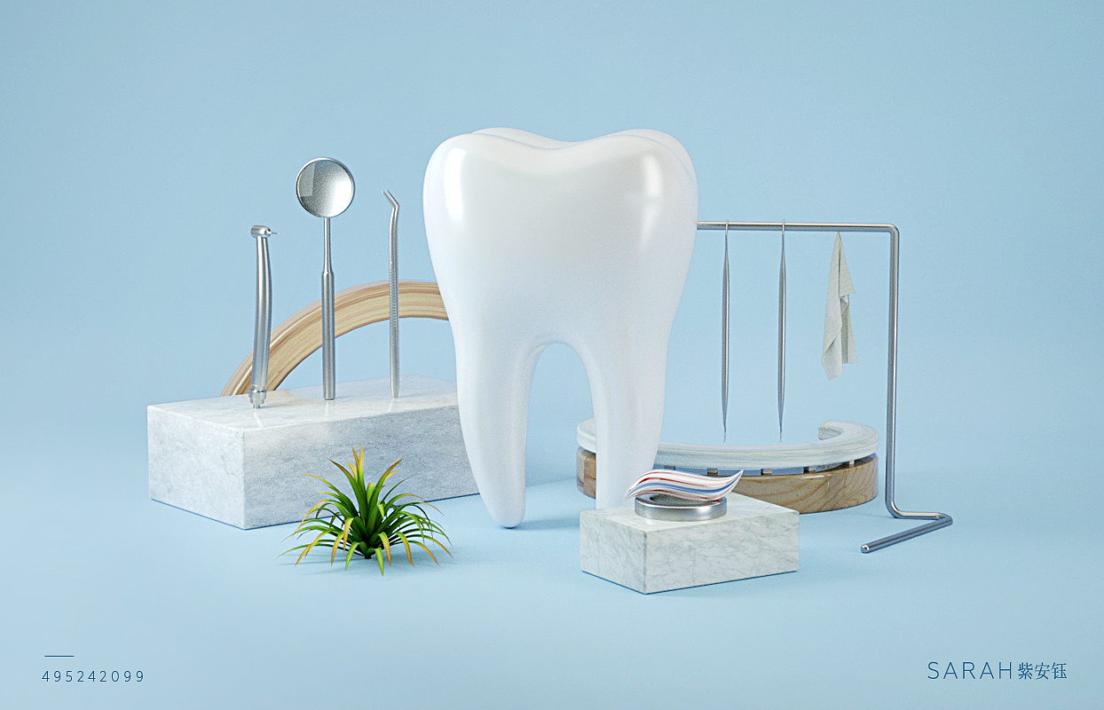 牙牙的2019一颗牙齿的新年C4D牙科创意紫安钰|三维|其他三维|紫安钰 - 原创作品 - 站酷 (ZCOOL)