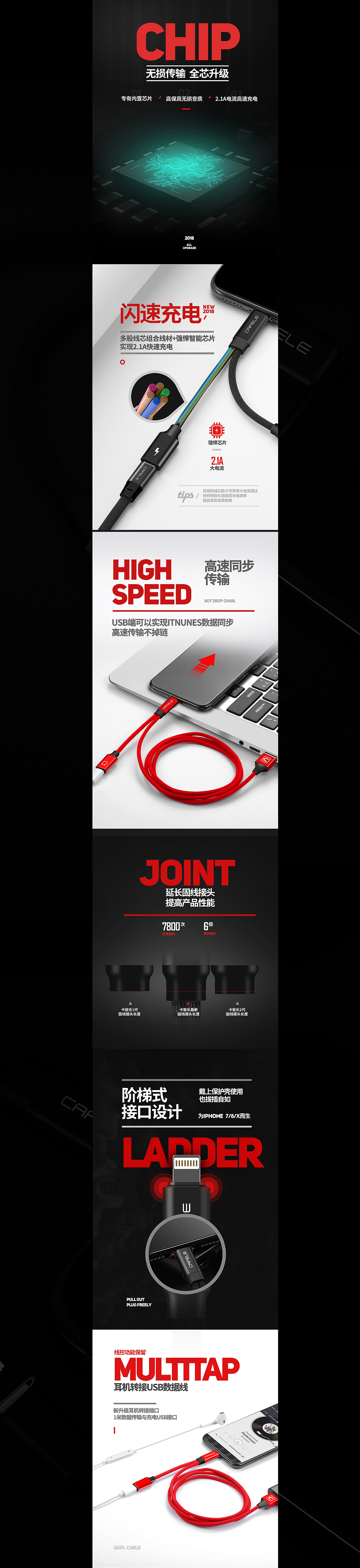 苹果一转三数据线3C数码详情页手机配件
