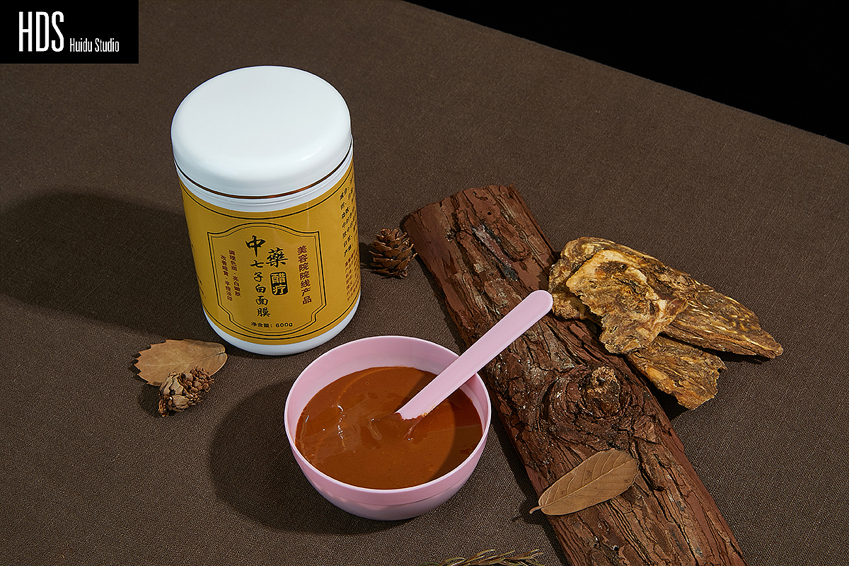中药面膜产品静物场景图拍摄
