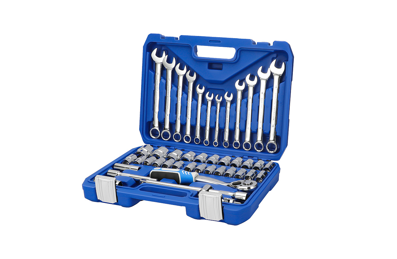 国际站汽修五金工具套装蓝盒白底拍摄